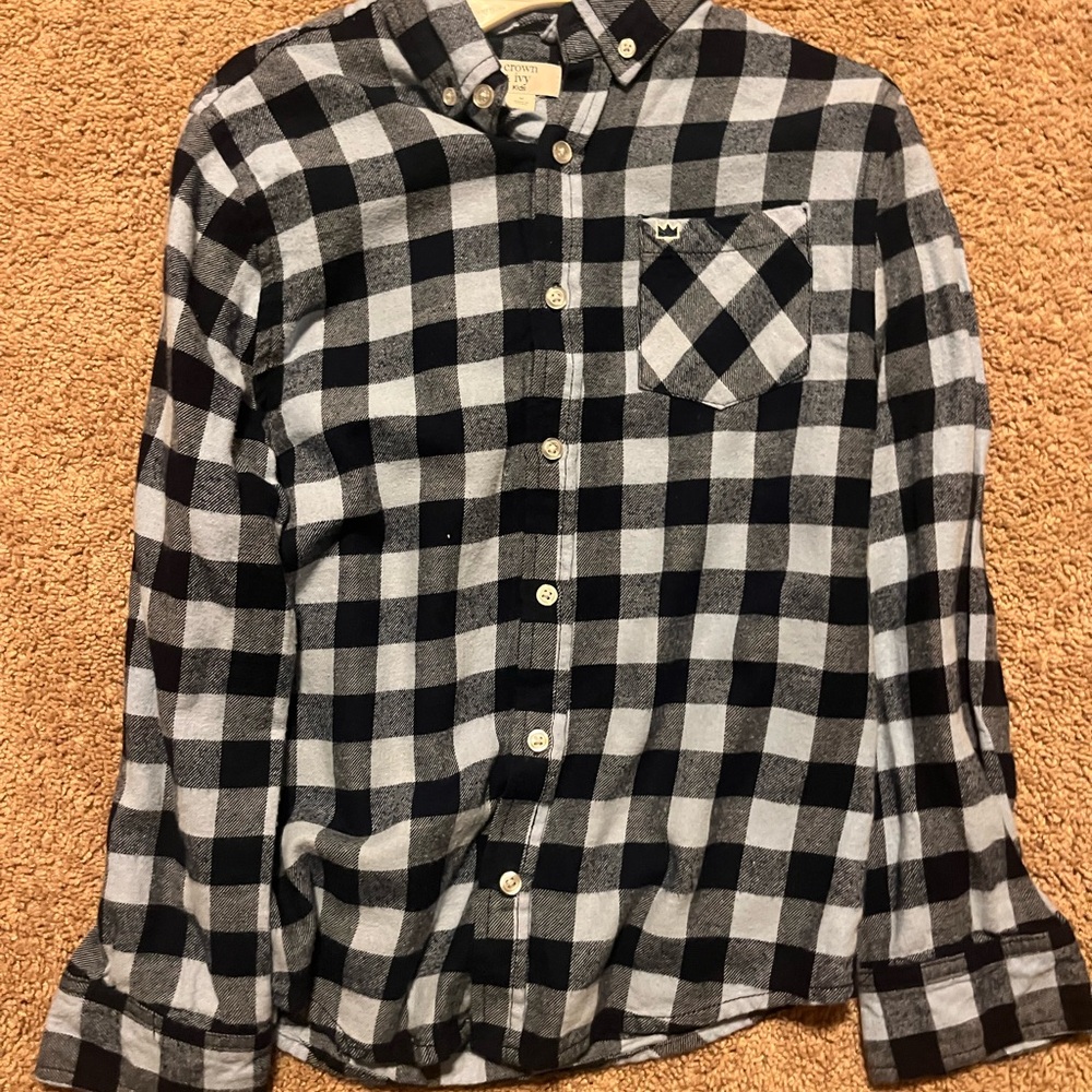 Navy Blue & Baby Blue Buffalo Plaid Button-Up Shirt